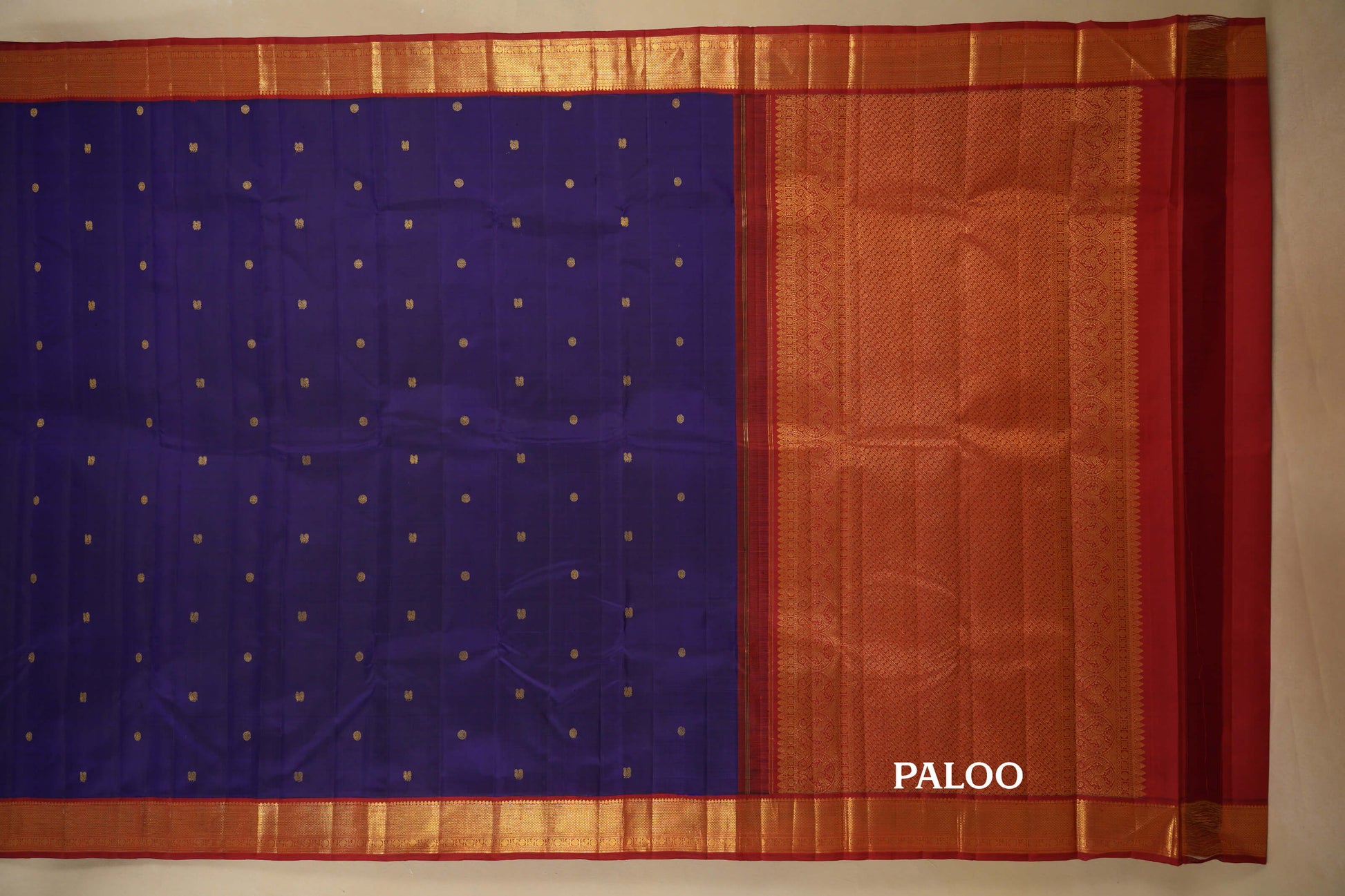 Ink Blue with Rust Borders Vintage Kanjivaram Silk Saree paloo