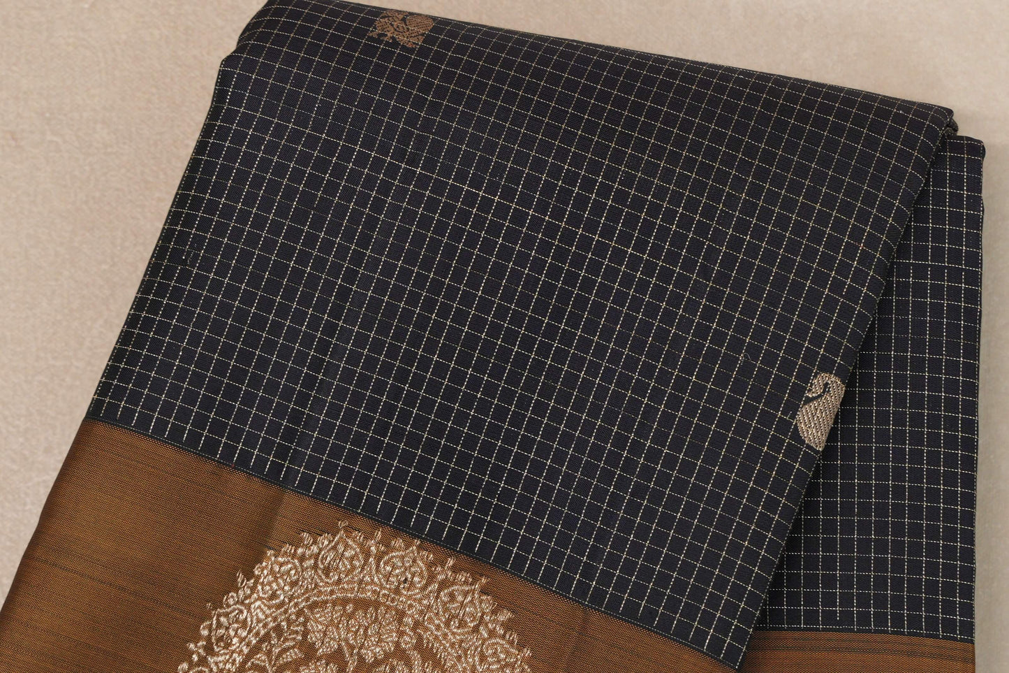 Deep navy blue with Golden Olive Green Vintage Kanjivaram Silk Saree SS9393