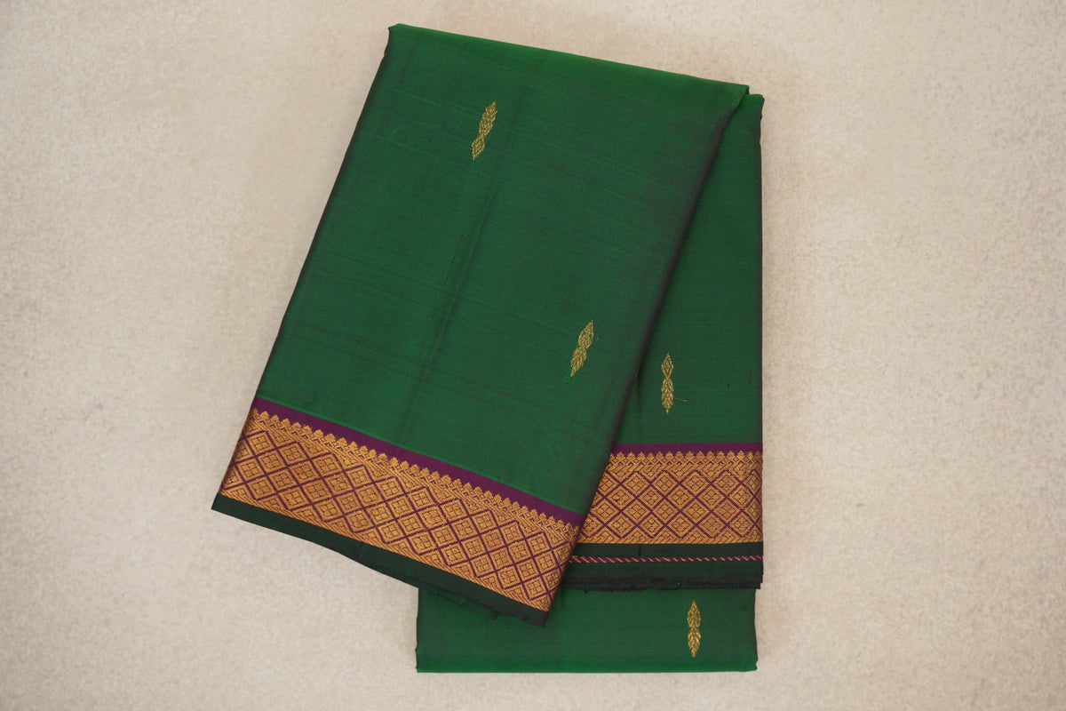 Forest Green with Deep Magenta with Dark Green Selvedge Borders Vintage Kanjivaram Silk Saree