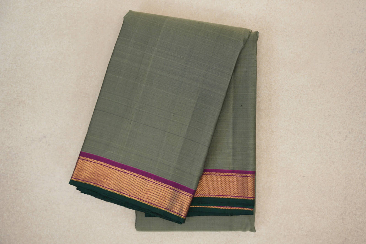 Sage Green with Magenta with Dark Green Selvedge Borders Vintage Kanjivaram Silk Saree 