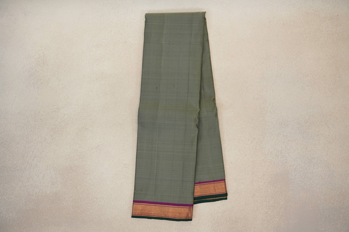 Online Sage Green with Magenta with Dark Green Selvedge Borders Vintage Kanjivaram Silk Saree 