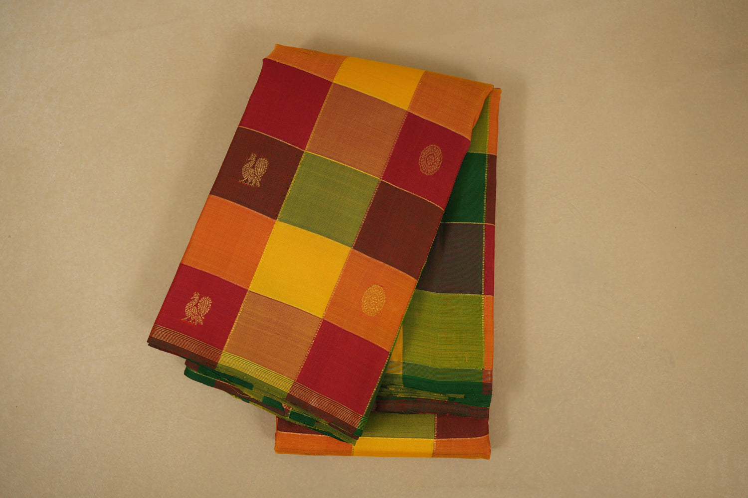 Multi color Checks with Borderless Vintage Kanjivaram Silk Saree