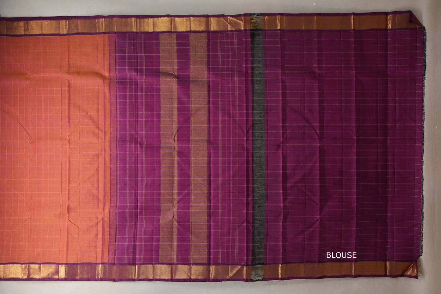 Dual Tone of Yellow and Pink Vintage Kanjivaram Silk Saree SS9395