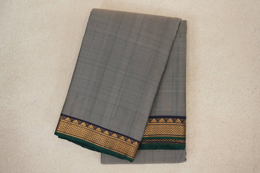 Silver Grey with Deep Navy Blue with Dark Bottle Green Selvedge Borders Vintage Kanjivaram Silk Saree
