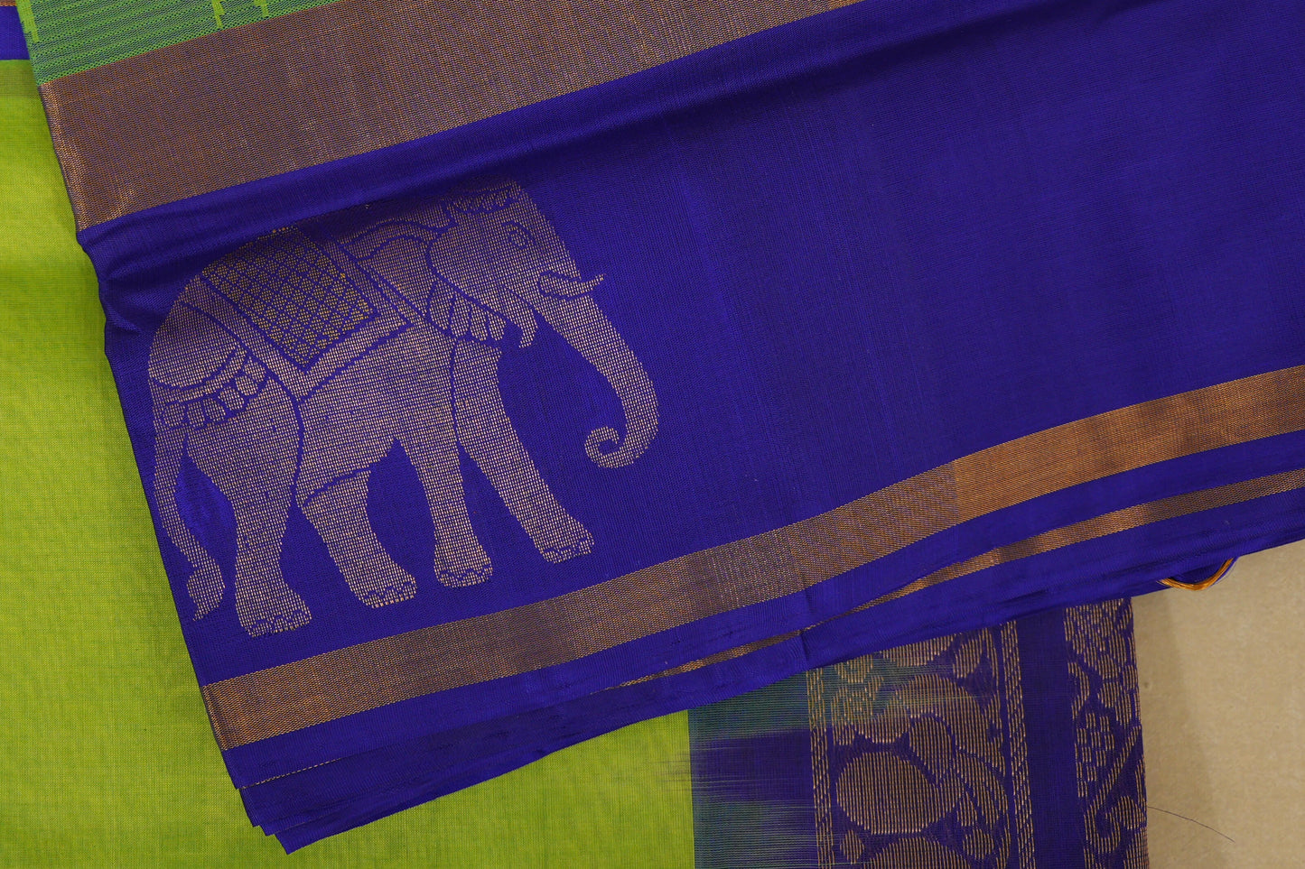 Fluorescent Green with Violet Borders Silk Cotton Saree online