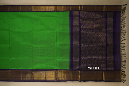 Green with Dark Purple Borders Silk Cotton Saree paloo