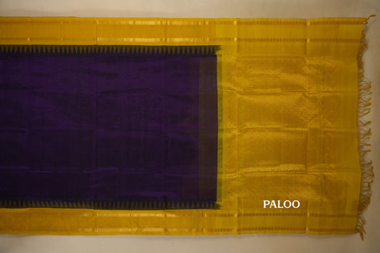 Purple with Lemon Yellow Borders Silk Cotton Saree paloo