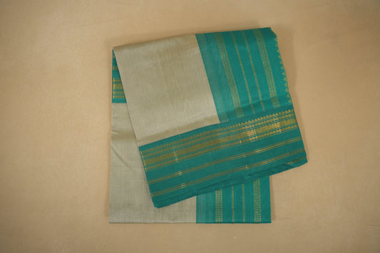 Grey with Rama Blue Borders Silk Cotton Saree