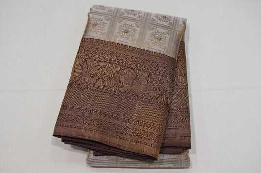 steel grey bridal kanchipuram silk saree