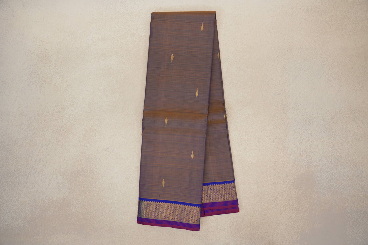 Online Dual Tone of Royal Blue and Mustard Yellow Vintage Kanjivaram Silk Saree