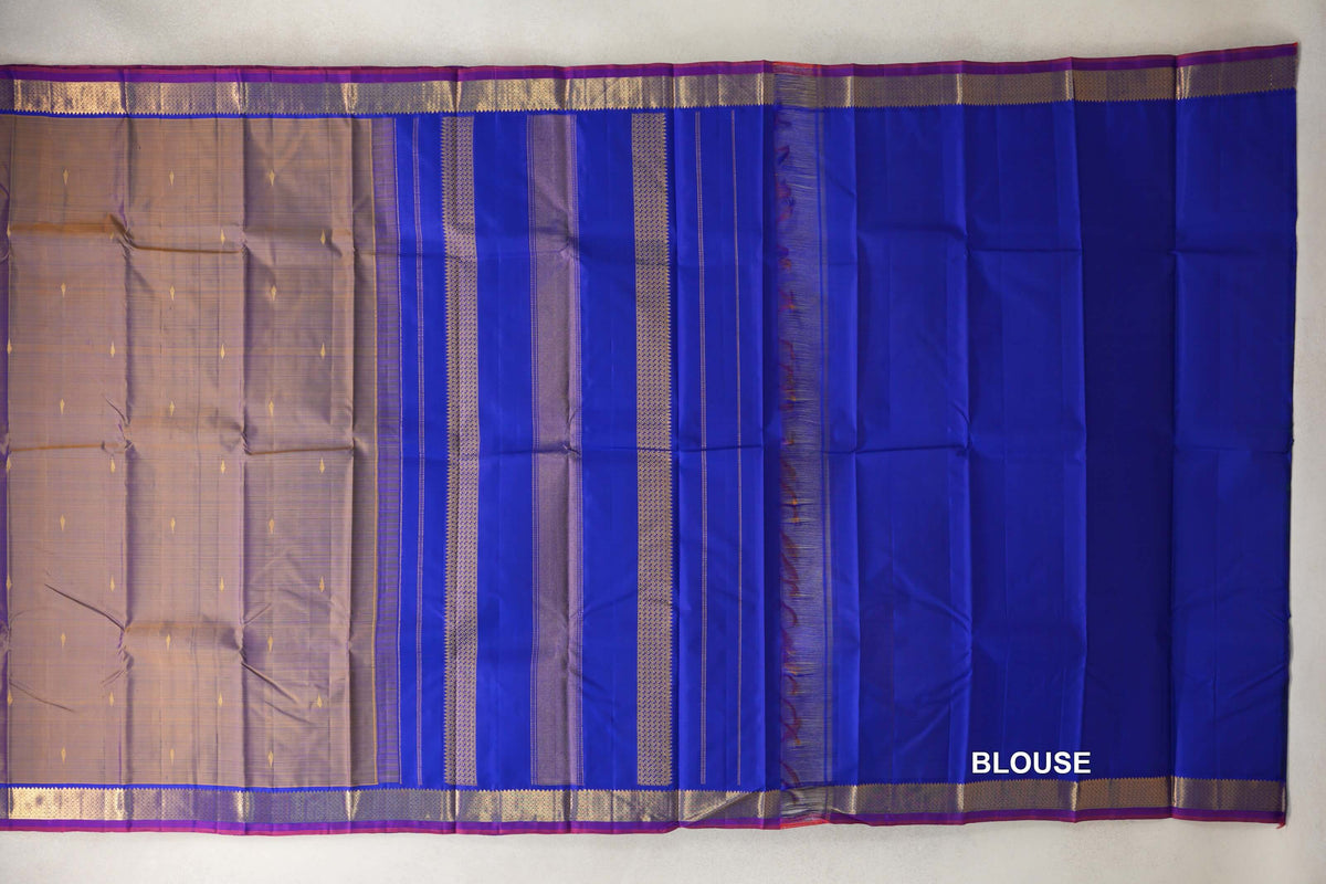 Dual Tone of Royal Blue and Mustard Yellow Vintage Kanjivaram Silk Saree blouse