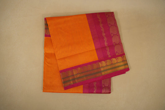 Orange with Pink Borders Silk Cotton Saree