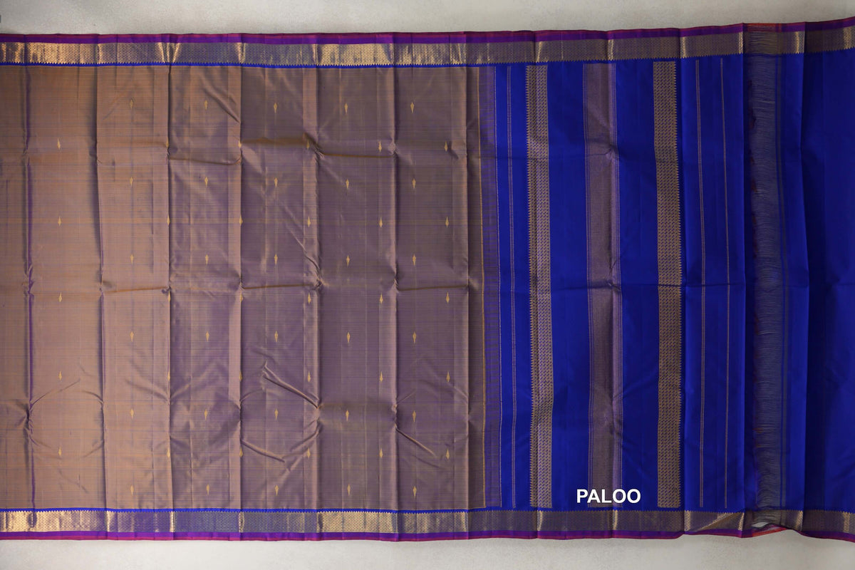 Dual Tone of Royal Blue and Mustard Yellow Vintage Kanjivaram Silk Saree paloo