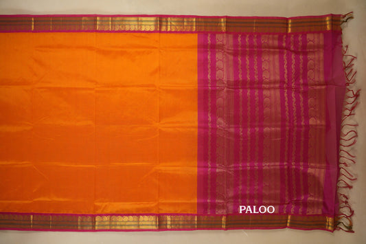 Orange with Pink Borders Silk Cotton Saree paloo