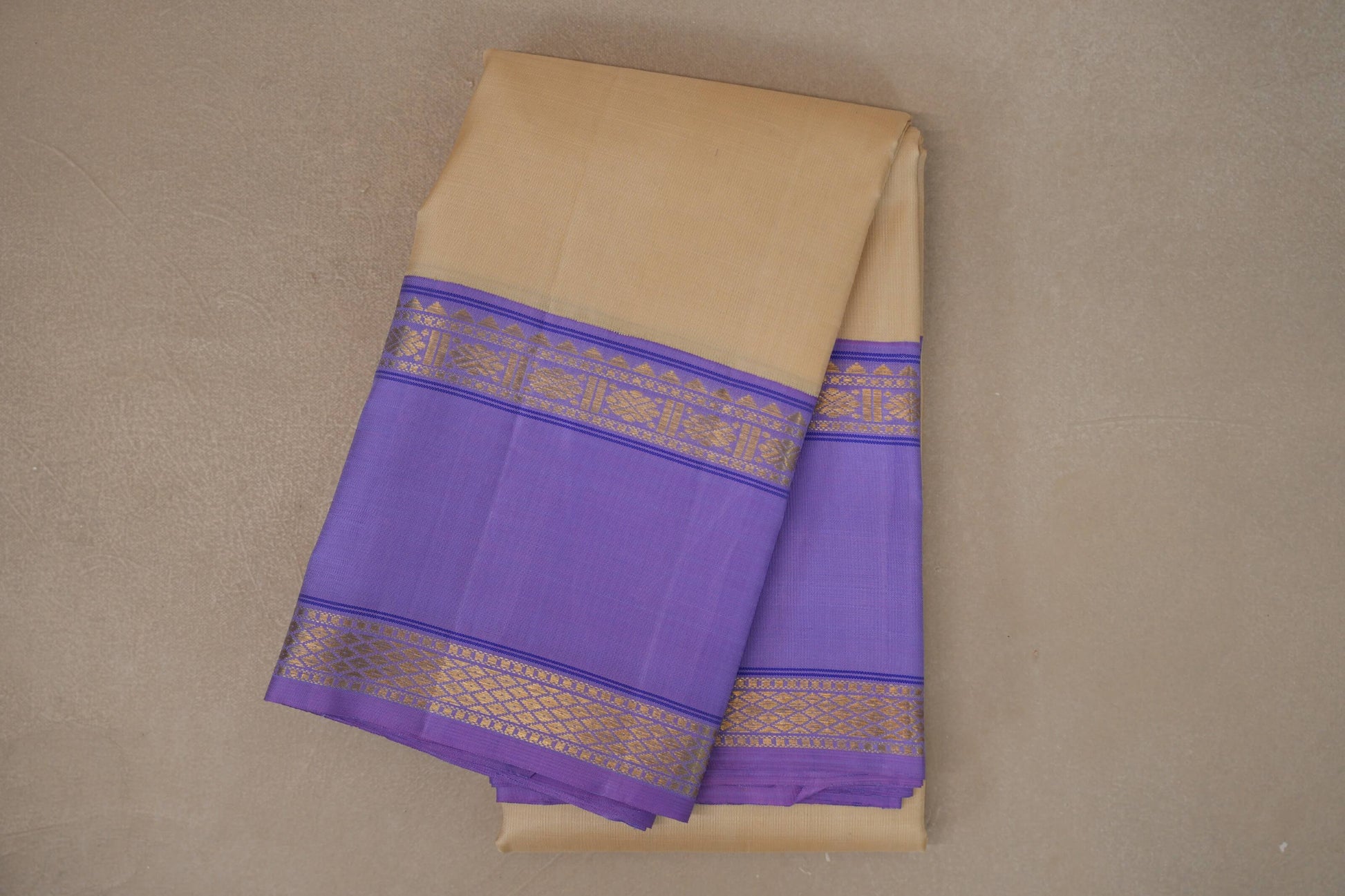 Cream with Pastel Lavender Rettai Pettu Borders Vintage Kanjivaram Silk Saree