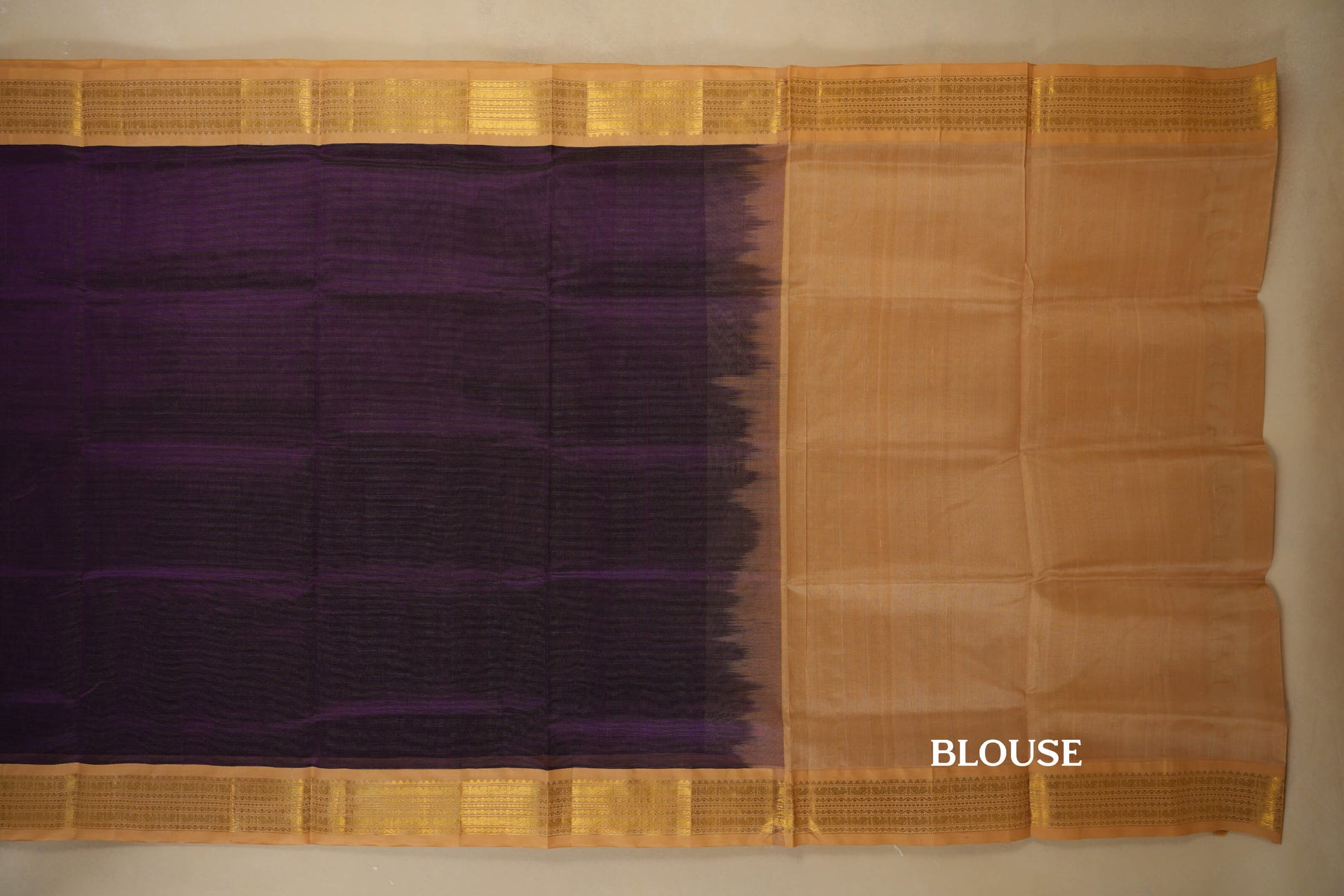 Purple with Sandal Borders Silk Cotton Saree blouse