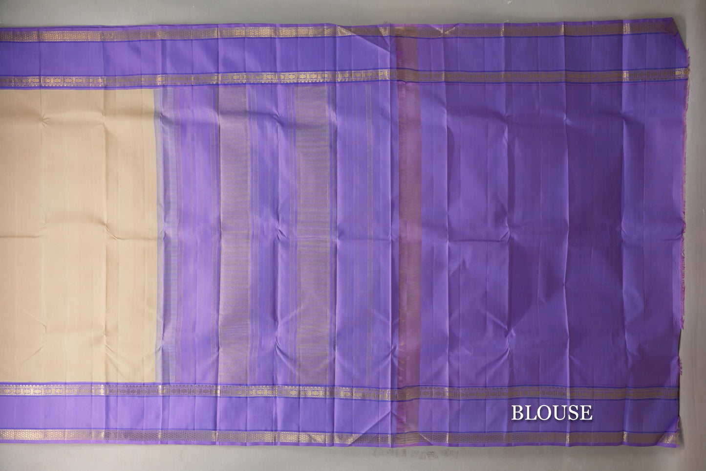 Cream with Pastel Lavender Rettai Pettu Borders Vintage Kanjivaram Silk Saree blouse