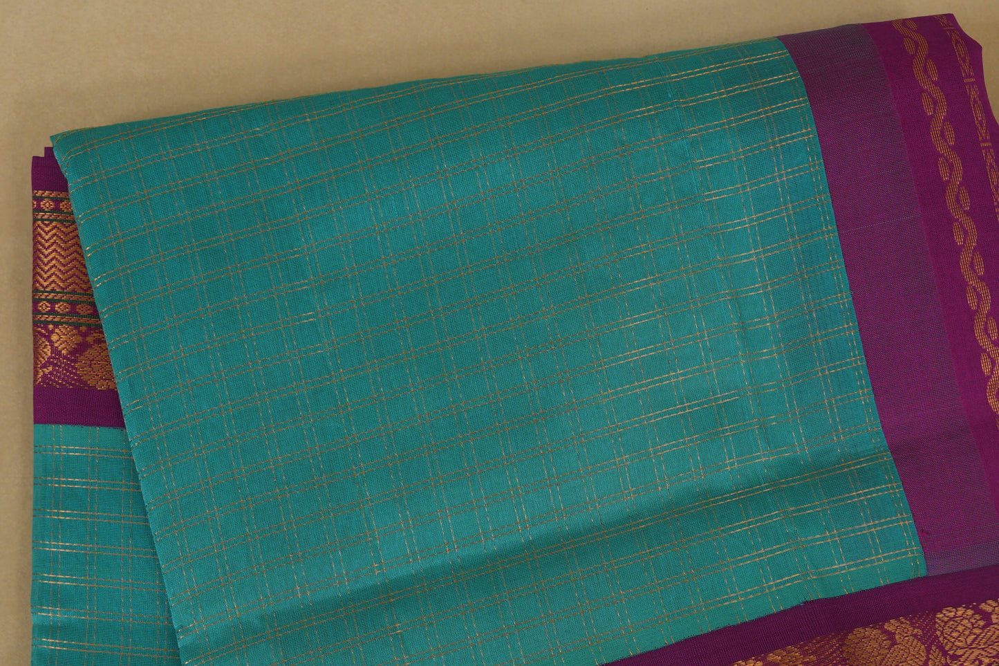 Rama Blue with Magenta Borders Silk Cotton Saree body