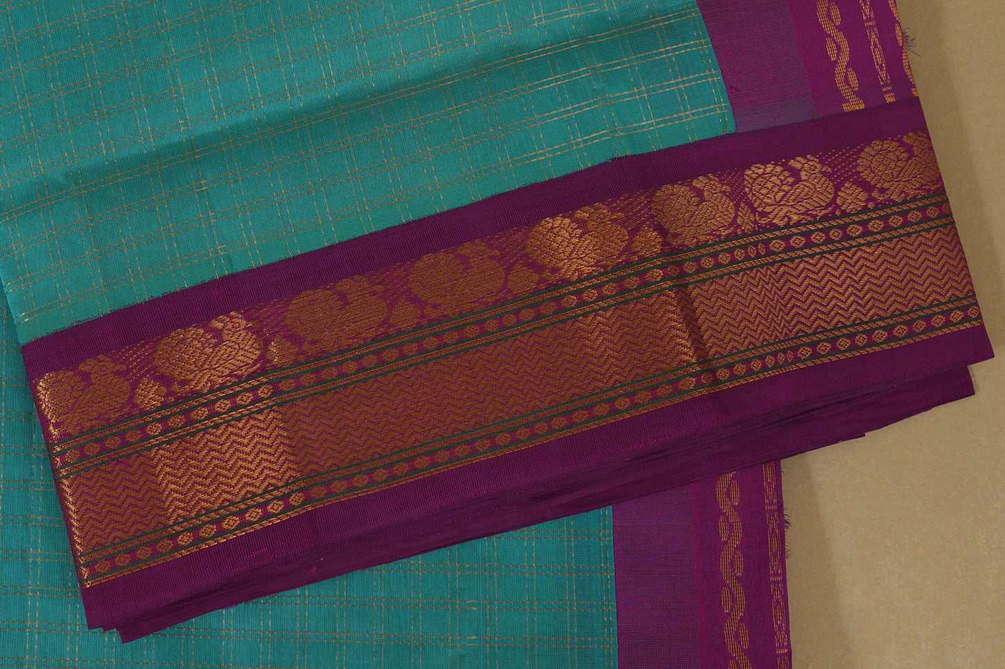 Rama Blue with Magenta Borders Silk Cotton Saree online