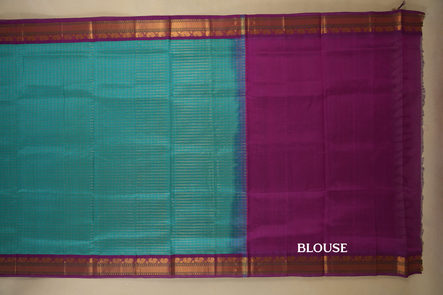 Rama Blue with Magenta Borders Silk Cotton Saree blouse