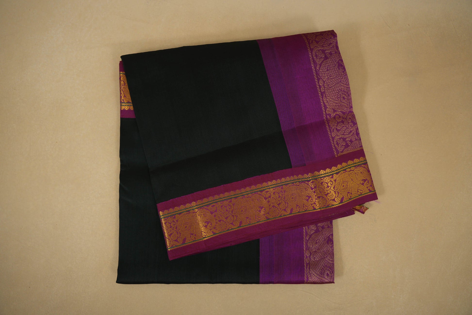 Deep Bottle Green with Dark Magenta Borders Silk Cotton Saree