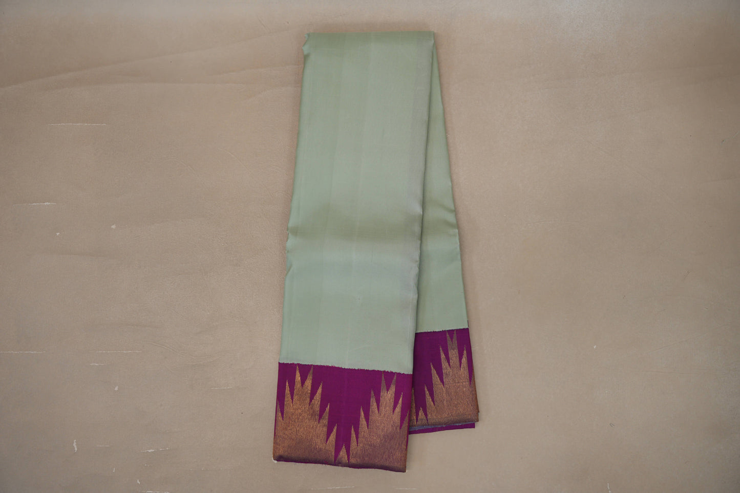 Online Mint Green with Bright Magenta Temple Borders Vintage Kanjivaram Silk Saree