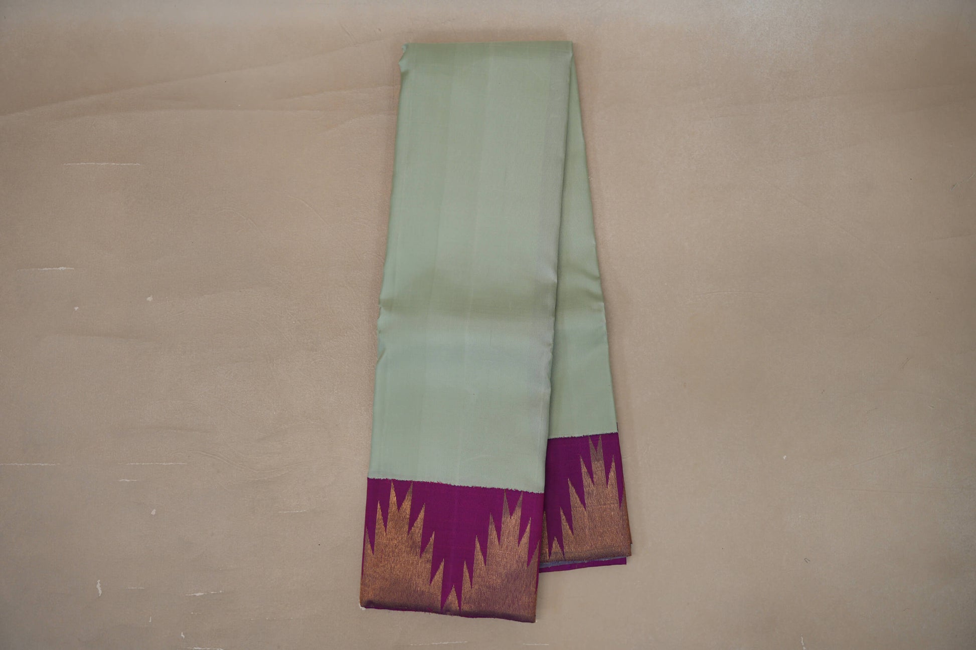 Online Mint Green with Bright Magenta Temple Borders Vintage Kanjivaram Silk Saree