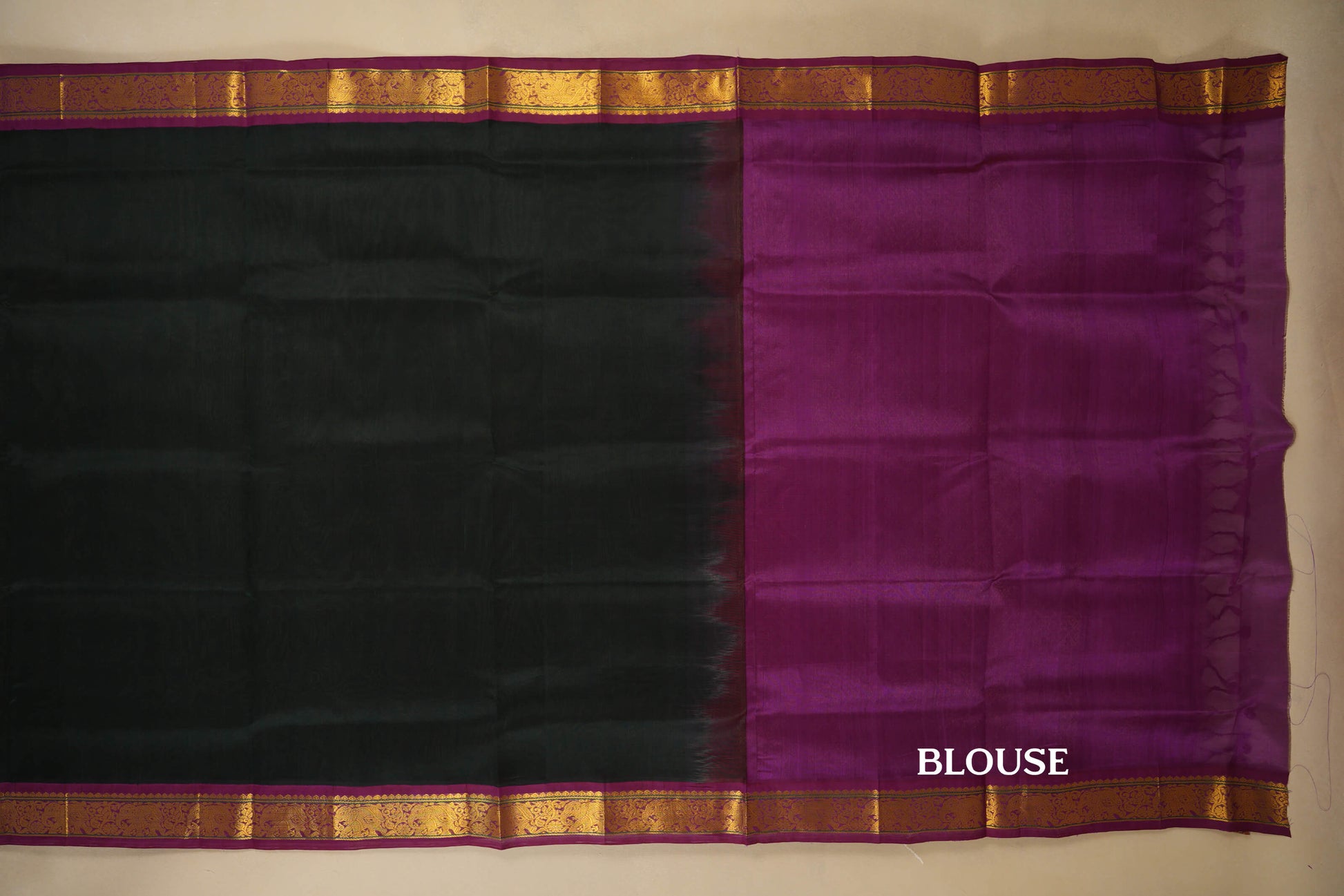 Deep Bottle Green with Dark Magenta Borders Silk Cotton Saree blouse