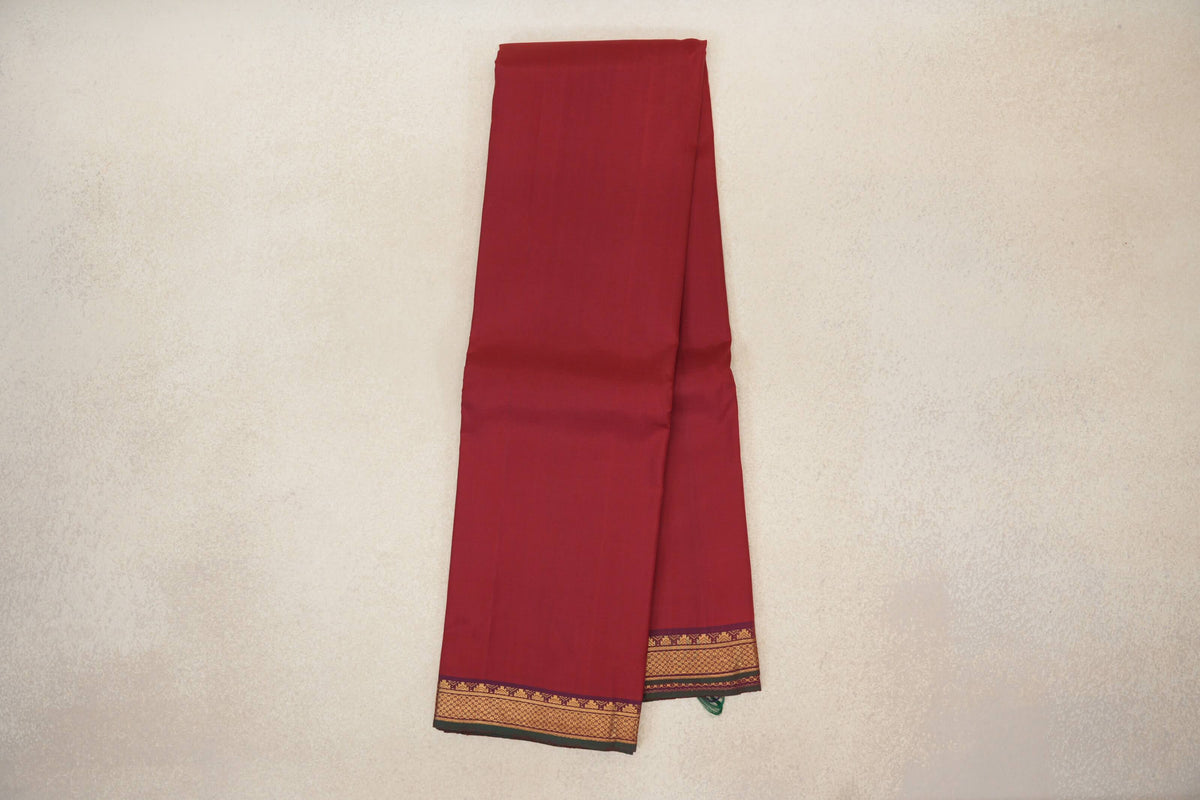 Online Deep Maroon with Dual Tone of Blue and Maroon with Dark Green Selvedge Borders Vintage Kanjivaram Silk Saree