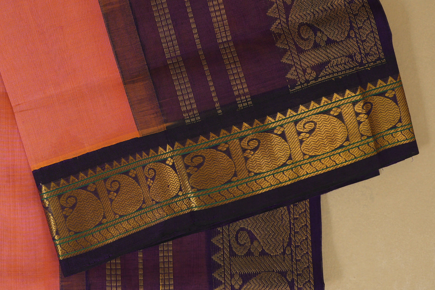 Mild Orange with Violet Borders Silk Cotton Saree online