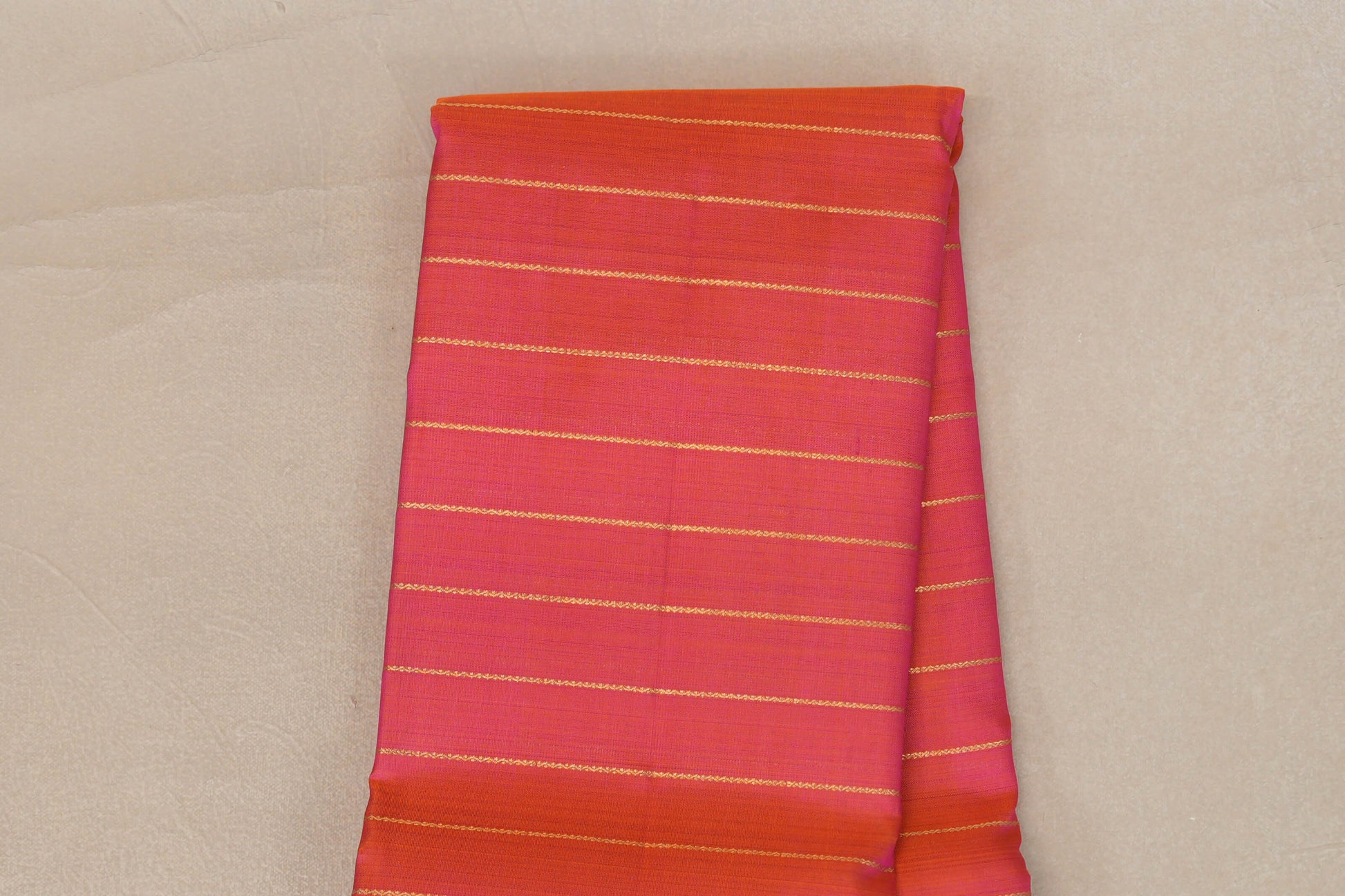 Dual Tone of Orange and Pink with Bright Magenta Rettai Pettu Borders Vintage Kanjivaram Silk Saree body