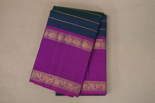 Dual Tone of Green and Violet with Dual Tone of  Violet and Magenta Rettai Pettu Borders Vintage Kanjivaram Silk Saree