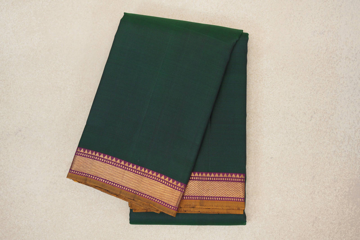 Deep Forest Green with Deep Magenta with Mustard Oil Selvedge Borders Vintage Kanjivaram Silk Saree