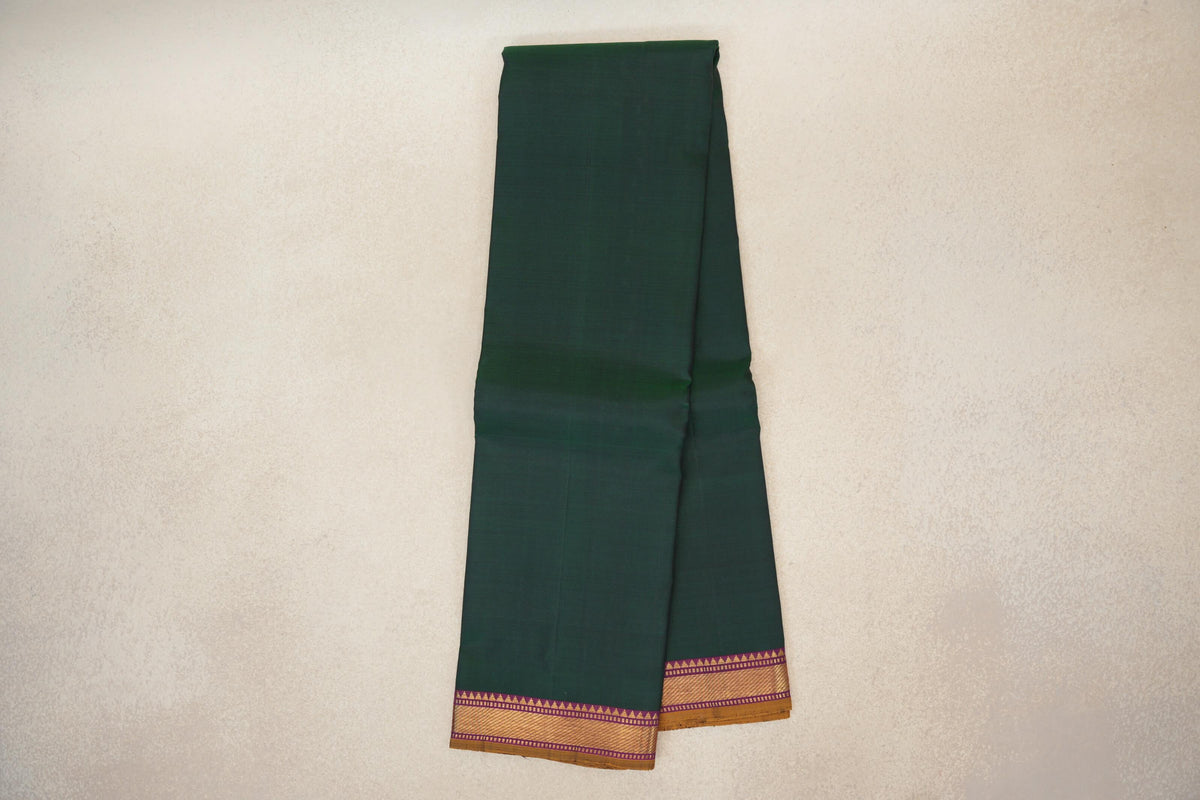 Online Deep Forest Green with Deep Magenta with Mustard Oil Selvedge Borders Vintage Kanjivaram Silk Saree