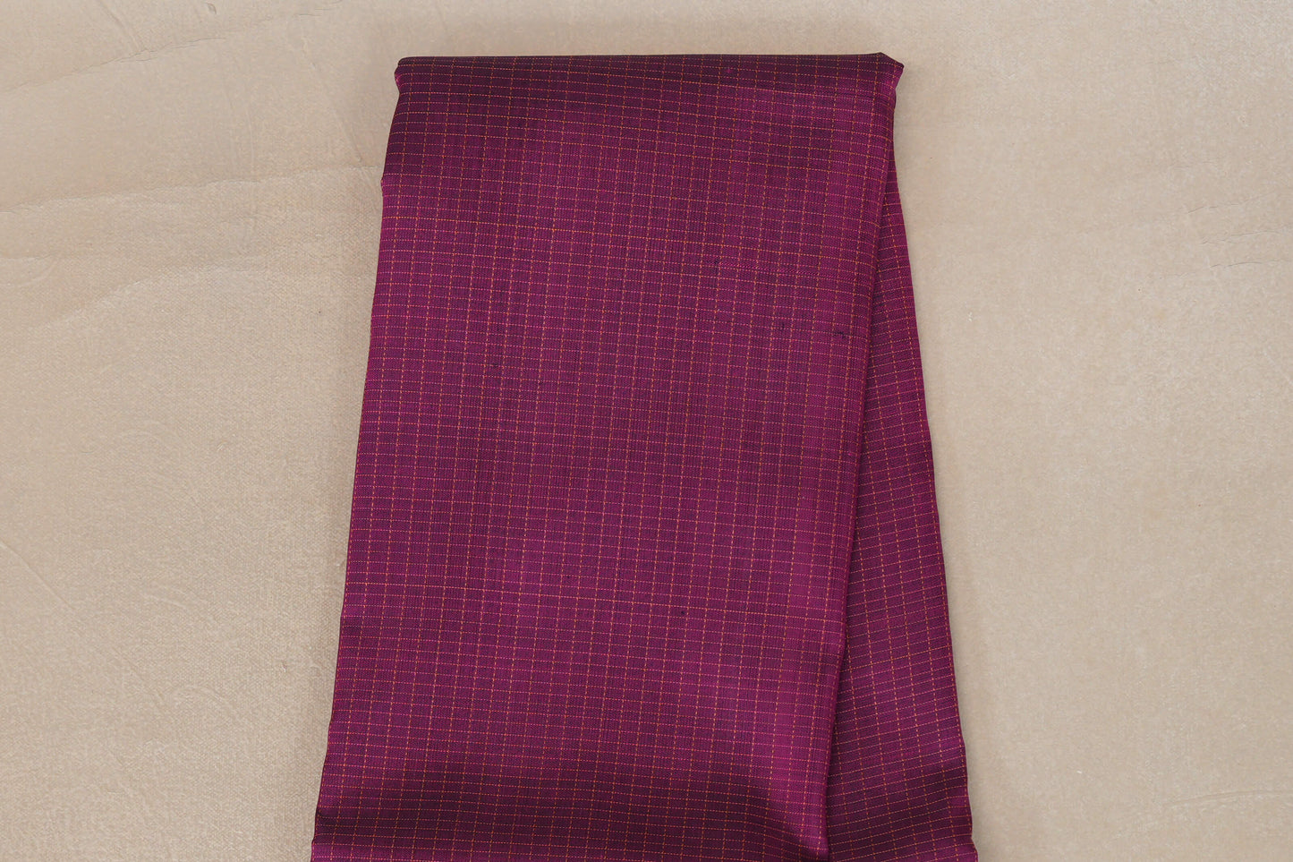 Deep Magenta with Orangish Pink Rettai Pettu Borders Vintage Kanjivaram Silk Saree checked body