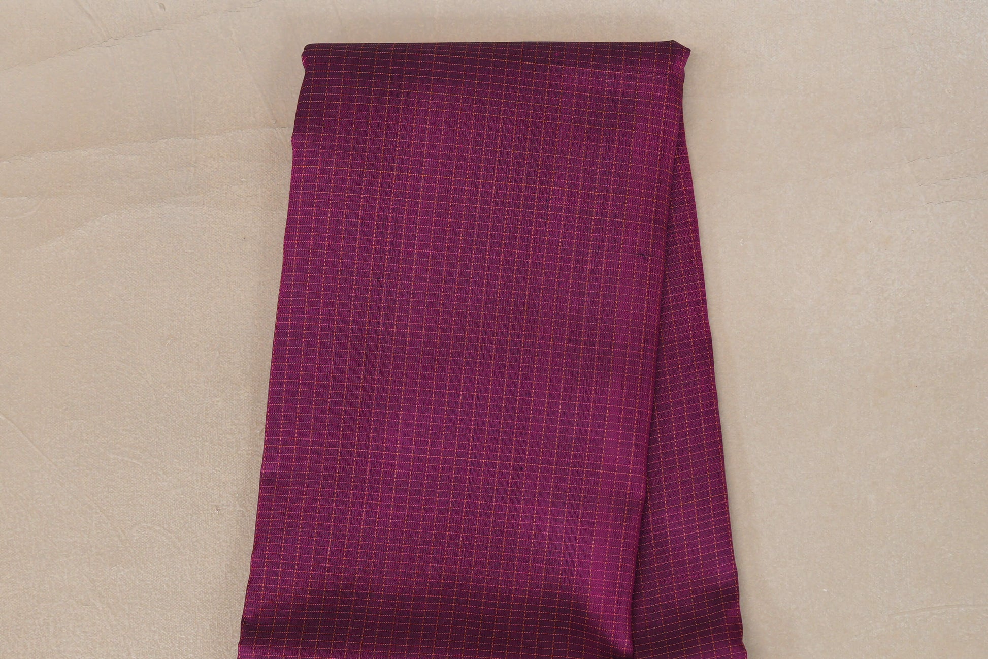 Deep Magenta with Orangish Pink Rettai Pettu Borders Vintage Kanjivaram Silk Saree checked body