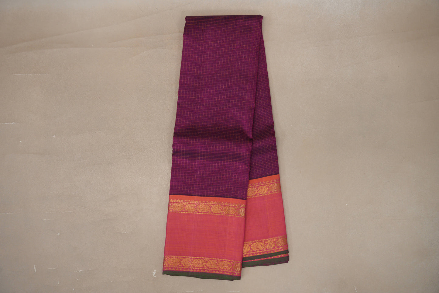 Online Deep Magenta with Orangish Pink Rettai Pettu Borders Vintage Kanjivaram Silk Saree