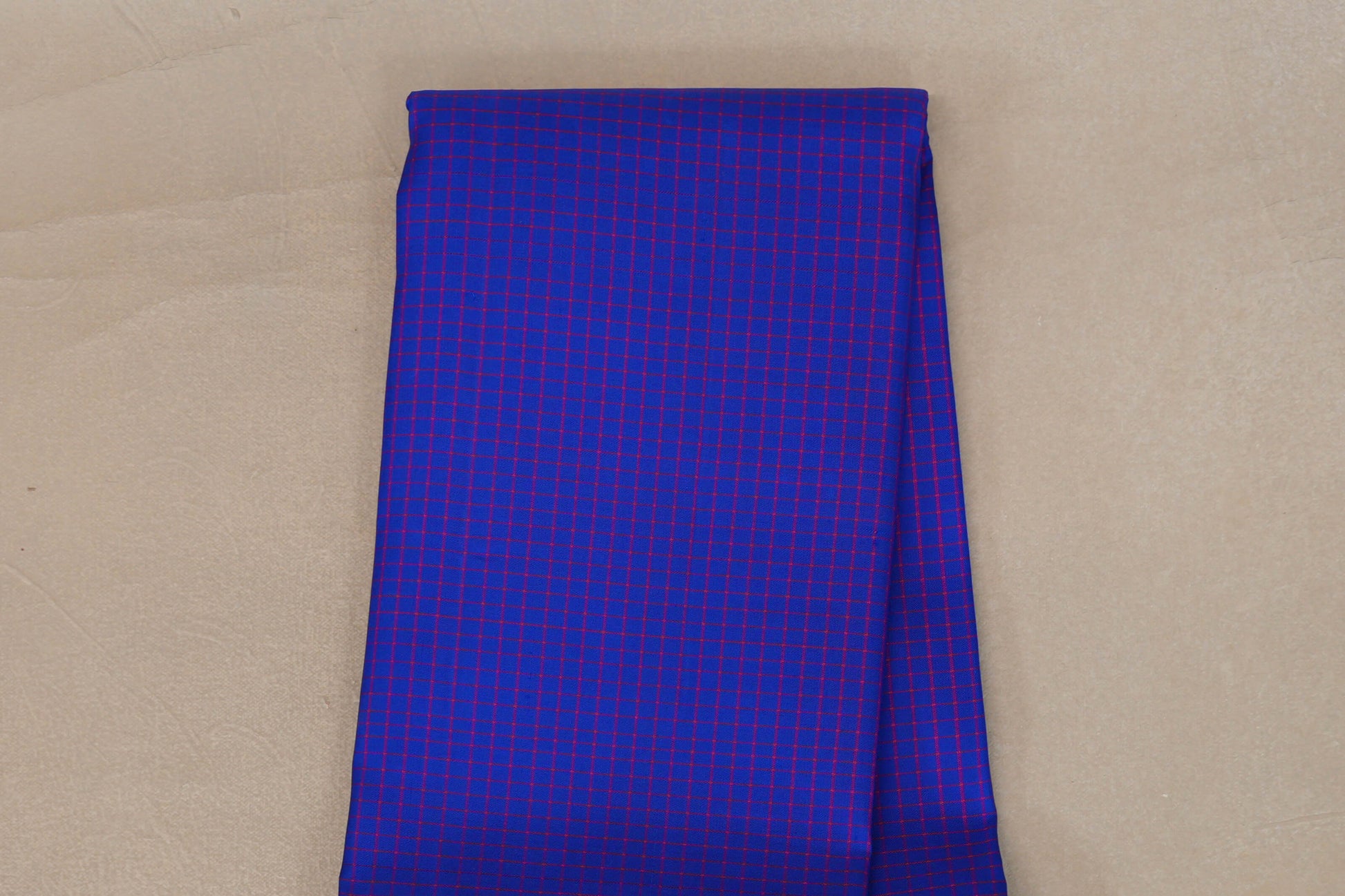 Royal Blue with Orangish Pink Rettai Pettu Borders Vintage Kanjivaram Silk Saree checked body