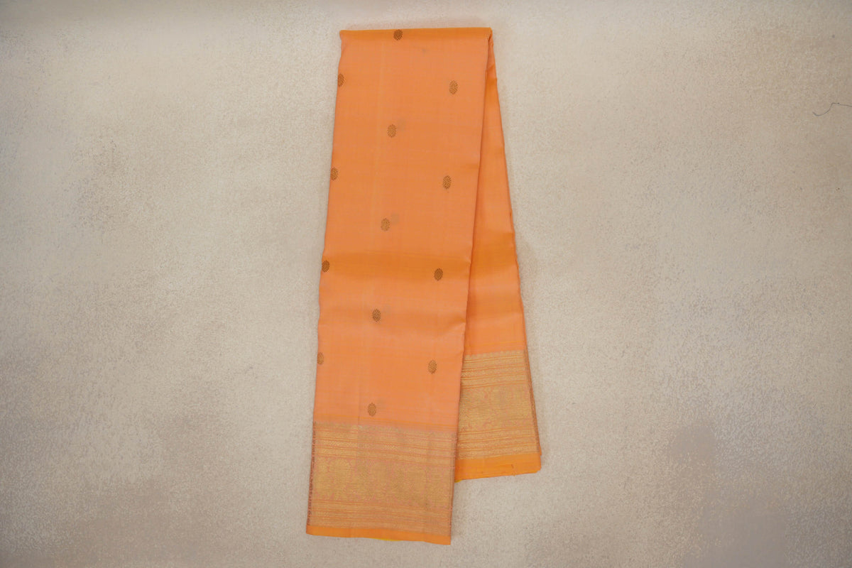 Online Peach Orange Vintage Kanjivaram Silk Saree