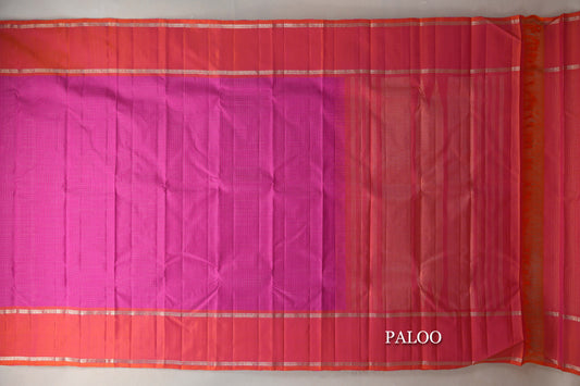 Bright Magenta with Pinkish Orange Rettai Pettu Borders Vintage Kanjivaram Silk Saree paloo