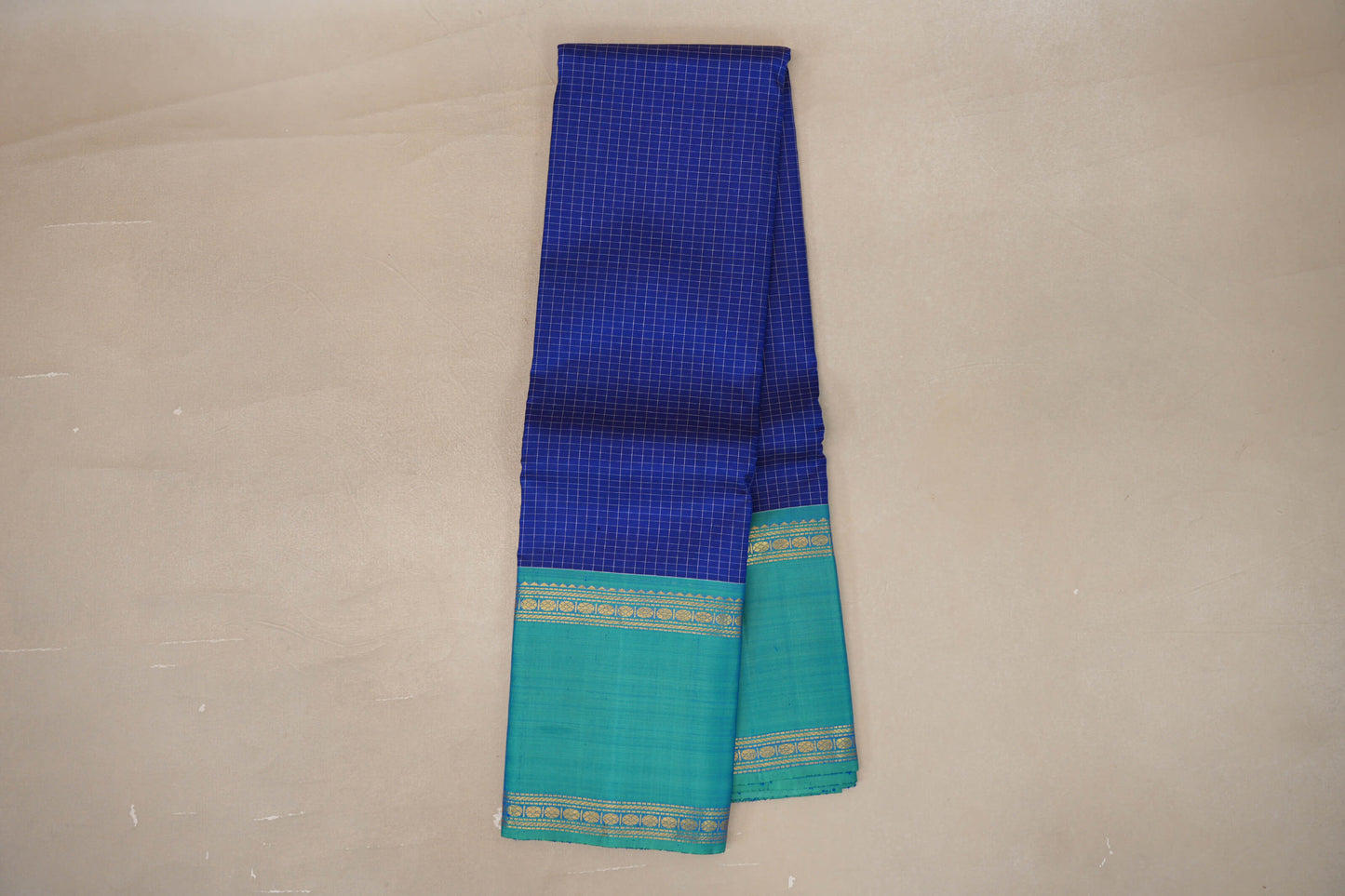 Online Deep Blue with Bluish Green Rettai Pettu Borders Vintage Kanjivaram Silk Saree