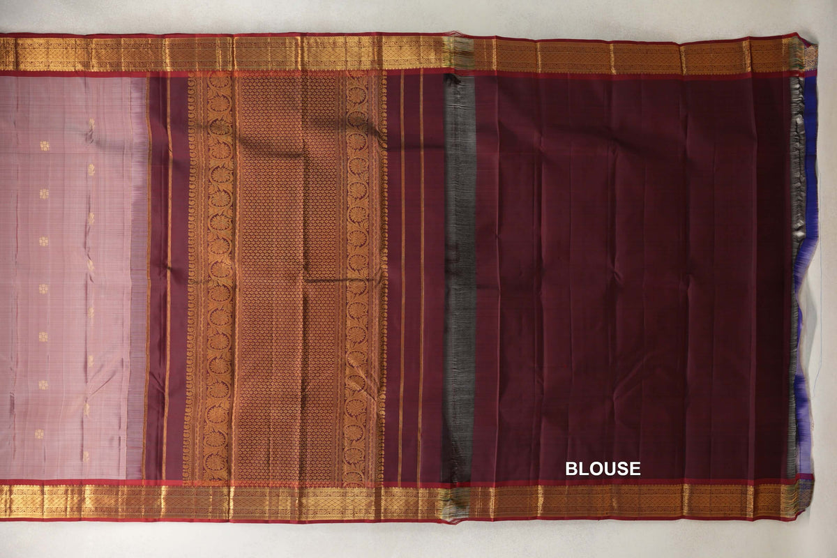 Onion Pink with Deep Maroon Borders Vintage Kanjivaram Silk Saree blouse