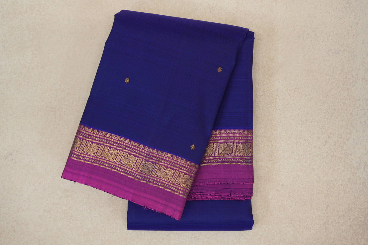 Deep Royal Blue with Magenta Borders Vintage Kanjivaram Silk Saree