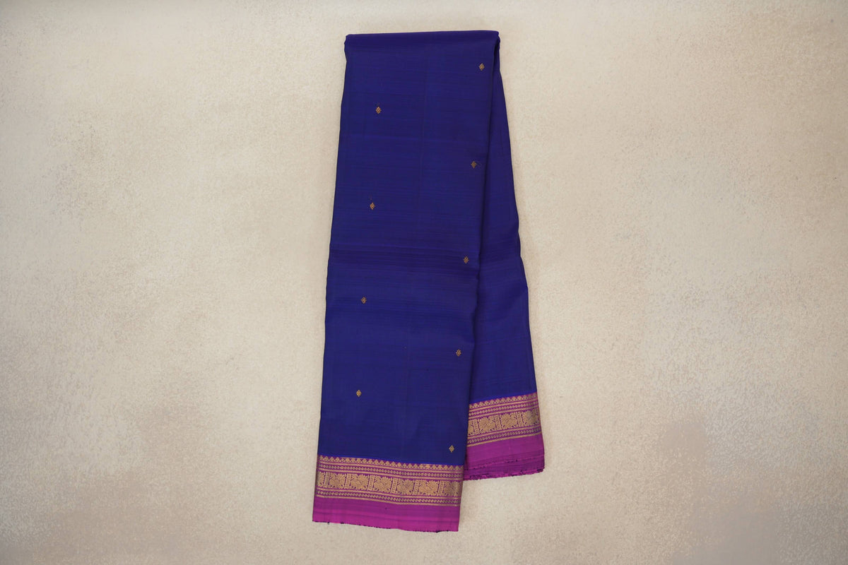 Online Deep Royal Blue with Magenta Borders Vintage Kanjivaram Silk Saree