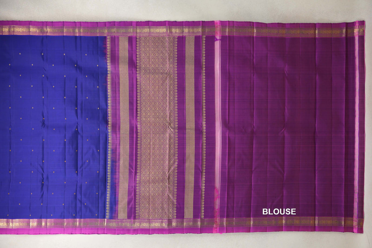 Deep Royal Blue with Magenta Borders Vintage Kanjivaram Silk Saree blouse