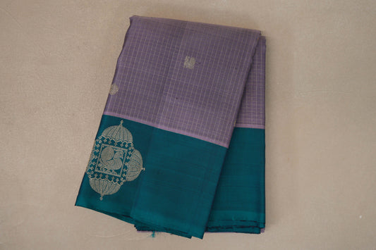 Dusty Lavender with Peacock Green Borders Vintage Kanjivaram Silk Saree