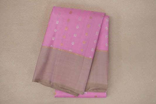Pastel Pink with Dual Tone of Pink and Elaichi Green Borders Vintage Kanjivaram Silk Saree