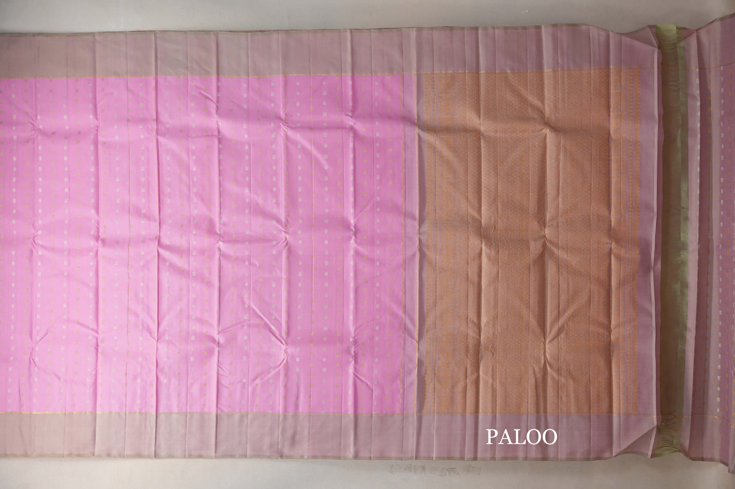 Pastel Pink with Dual Tone of Pink and Elaichi Green Borders Vintage Kanjivaram Silk Saree paloo