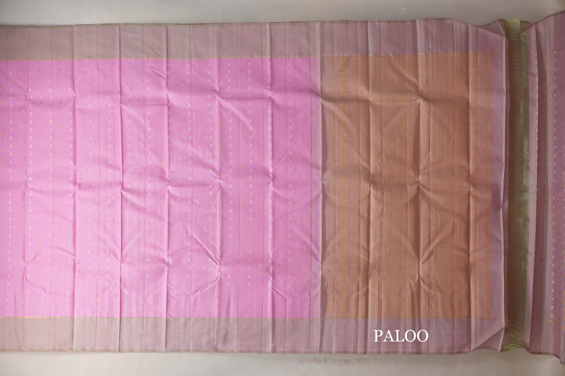 Pastel Pink with Dual Tone of Pink and Elaichi Green Borders Vintage Kanjivaram Silk Saree paloo