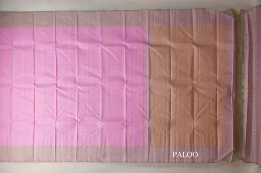 Pastel Pink with Dual Tone of Pink and Elaichi Green Borders Vintage Kanjivaram Silk Saree paloo